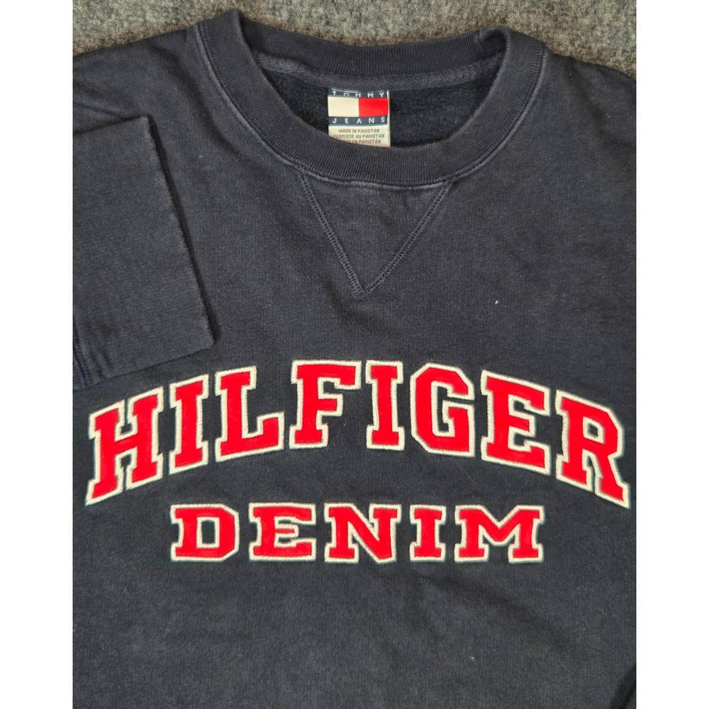 Tommy Jeans Hilfiger Denim Sweatshirt Mens Medium Navy Blue Embroidered